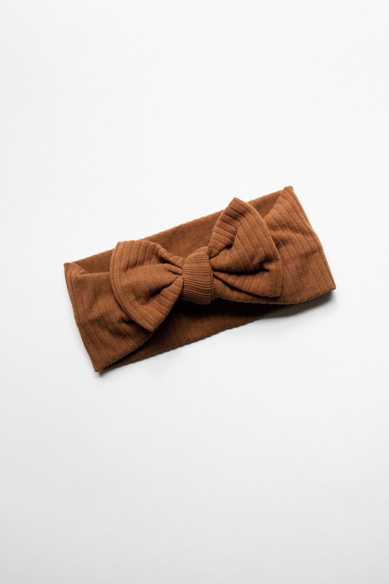 Ribbed Baby Bow Headband Cotton Headband Bow Headband Baby bow Baby headband Brown