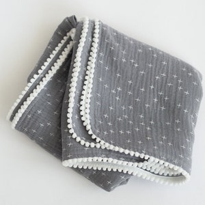 Baby Blanket, Muslin Swaddle Blankets 100% cotton 47 x 47, Security blanket Blue/Gray Star