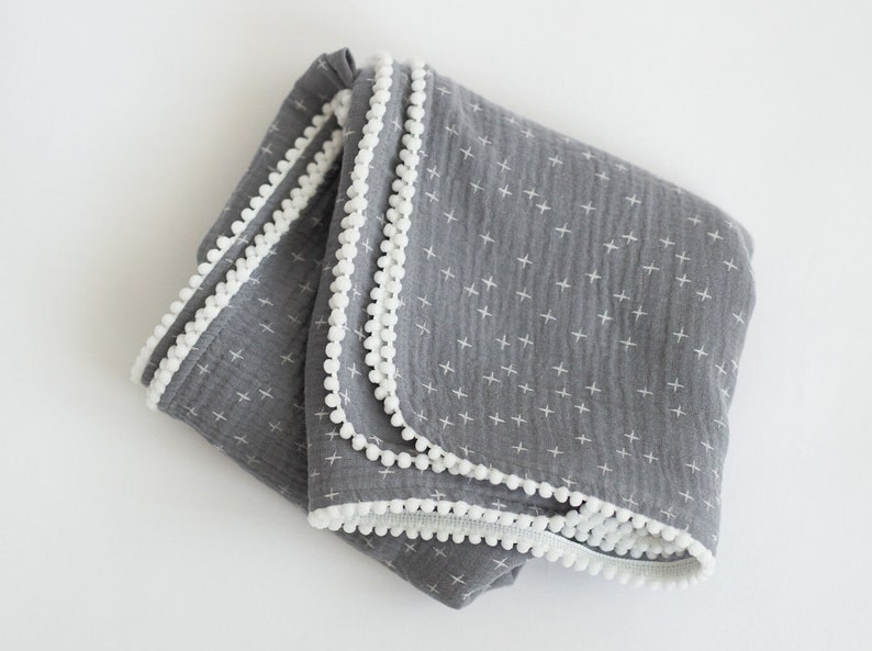 Baby Blanket, Muslin Swaddle Blankets 100% cotton 47 x 47, Security blanket Blue/Gray Star