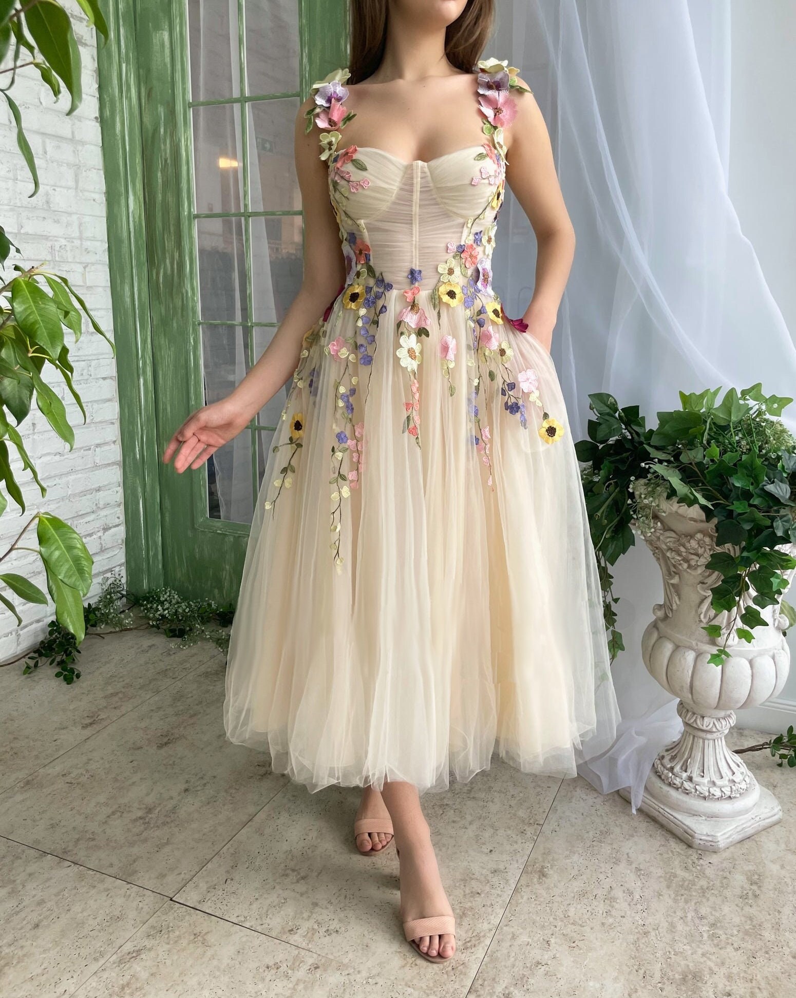 Exquisite 3D Flowers Homecoming Dress Tea Length Evening - Etsy