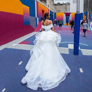 Mermaid Satin Wedding Dress Puffy Dotted Detachable Train - Etsy