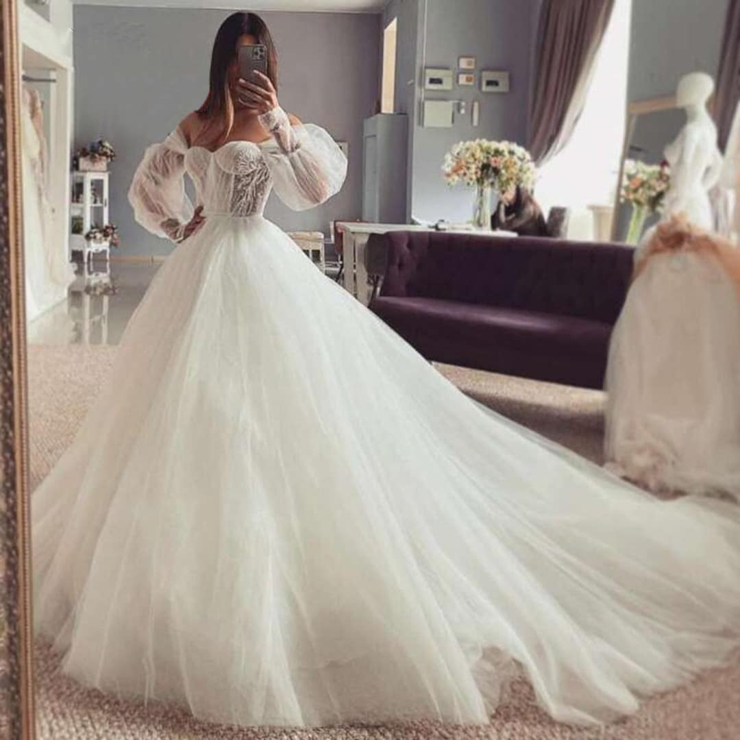 Princess Wedding Dress Puff Long Sleeve Bridal Gown - Etsy