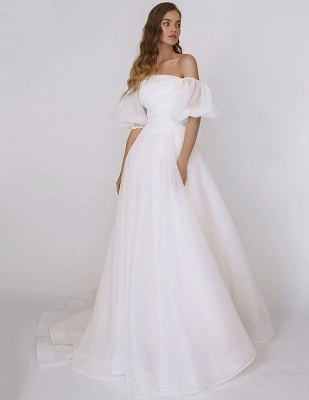 Modern Minimalist Wedding Dress With Organza Detail main image 0
