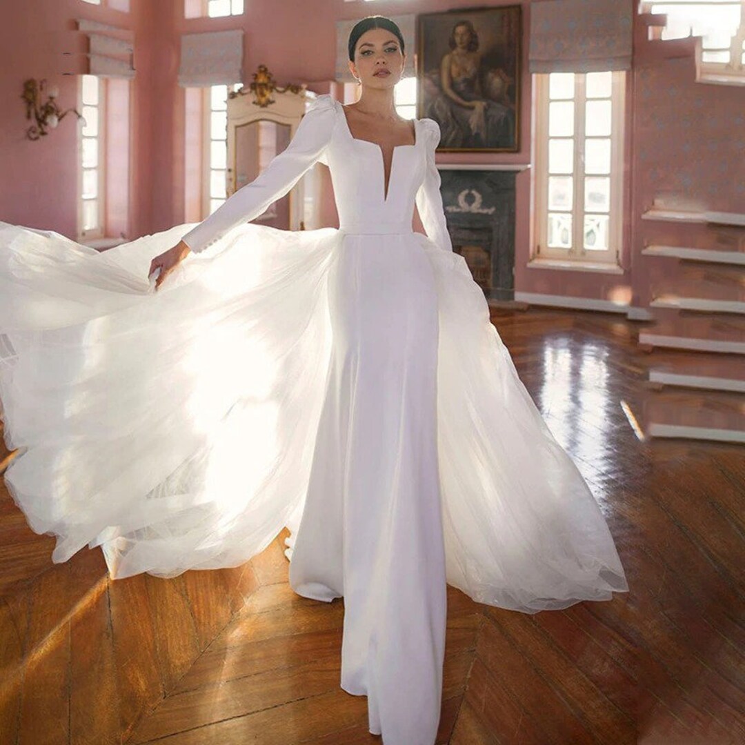 Modern Minimalist Wedding Dress Smooth Satin Finish main image 1