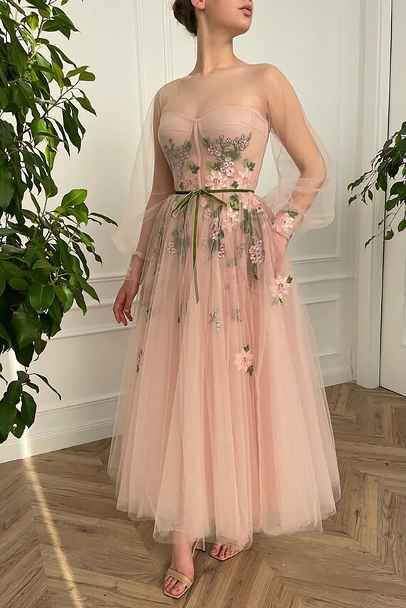 Blush Tulle Prom Dress Sexy Embroidered Dress Ball Gown - Etsy UK
