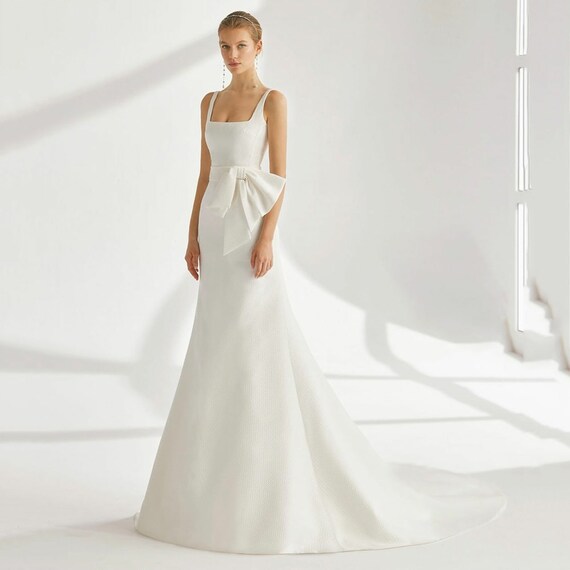 Elegant Mermaid Satin Wedding Dress Minimalist Bridal Dress Etsy