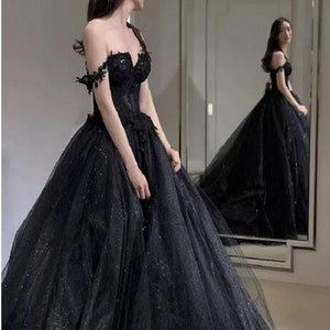 Lace Applique Tulle Dress Black Glitter Wedding Dress 3D - Etsy