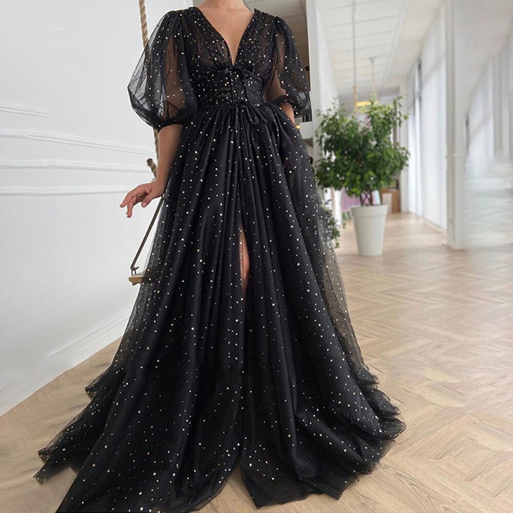 long black plus size formal dress