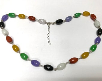 Ladies Sterling Silver Multi-Colored Dyed Jade Bead Necklace