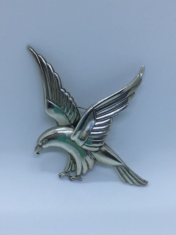 Vintage Coro 1940's Art Form Sterling Eagle Brooc… - image 1