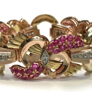 Ladies 14kt Yellow, Rose, and White Gold Diamond and Ruby Bracelet