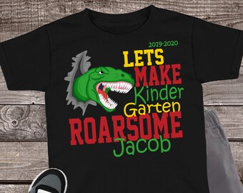 Personalized Dinosaur Back to School Shirt: First Day of Kindergarten