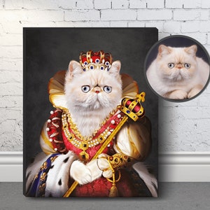 Custom Royal Cat Portrait, Queen Cat Regal Painting, Renaissance Cat, Canvas Art, Cat Art From Photo, Funny Cat Gift, Christmas Gift