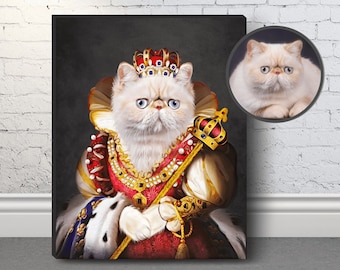 Custom Royal Cat Portrait: Renaissance Queen Canvas Art