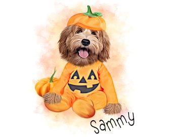 Custom Dog Halloween Portrait: Pumpkin Pet Digital Art, Canvas Option