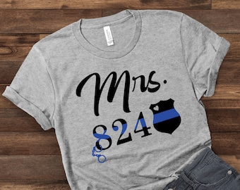 Custom Police Wife T-Shirt: Thin Blue Line, Badge Number