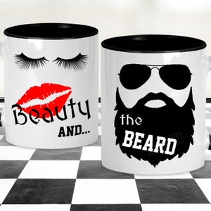Beard Mug, Beauty and the Beard, Couples Mug Set, Beauty Mug, Funny Coffee Mug, Beard Gift, Gifts for Him, His and Her Mugs, Wedding Gift