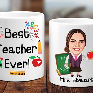 Teacher Gift Ideas, Teacher Retirement Mug, Personalized Gift for Teacher, Teacher Thank You Gift, Funny Teacher Mug, Teacher Caricature Mug
