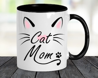 Cat Mom Coffee Mug, Cat Face Design