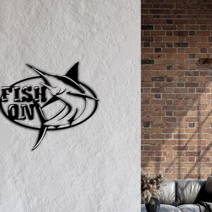 Fish On 3D Wood Wall Art | Custom Color | Marlin Fishing Decor | Handmade Ocean Wall Sign | Lake House Decoration | Fisherman Gift