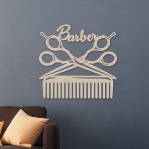 Barber Shop 3D Wood Wall Art | Scissors & Comb Sign | Custom Color | Hair Salon Decor | Handmade Barber Wall Sign | Salon Wall Decoration