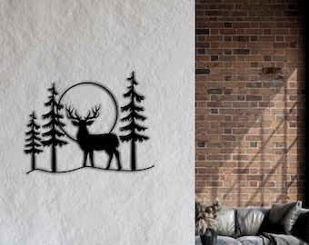 Deer and Pine Trees Wall Art | 3D Wood Decor | Rustic Nature Scene Sign | Perfect Woodland Gift | Unique Wooden Gift for Outdoor Lovers