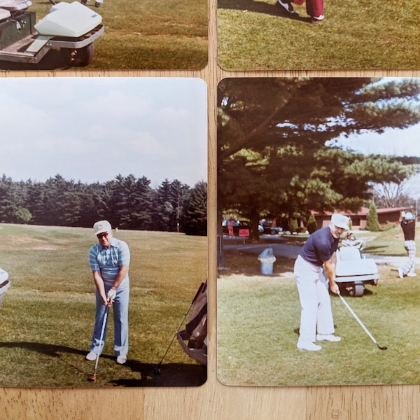 Fundfotos - Männer Golf spielend - 1980er - 4Stk - Original Fundfotos - Volksfotografie - Farbfotos - Schnappschüsse