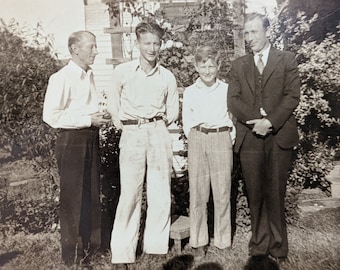 B&W Photo - The Men of the Family - Original Found Photograph - Vernacular Photography - Men, Boys, Family, Smiles