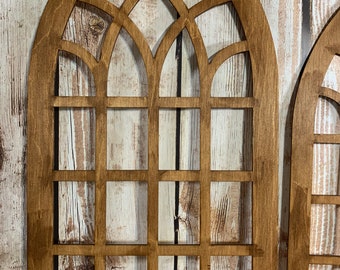 Walnut Stained Wooden Cathedral Window Decor