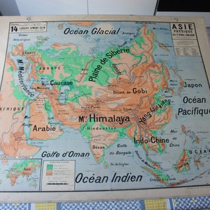 Ancienne CARTE SCOLAIRE VIDAL Lablache 14 Asie Physique
