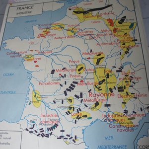 Old ROSSIGNOL SCHOOL POSTER geography 5 6 France external shops industries