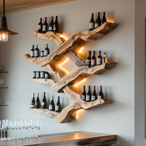 Handcrafted wine stand rustic wine bottle holder farmhouse solid wood wine rack countertop  for modern kitchen or home bar decor