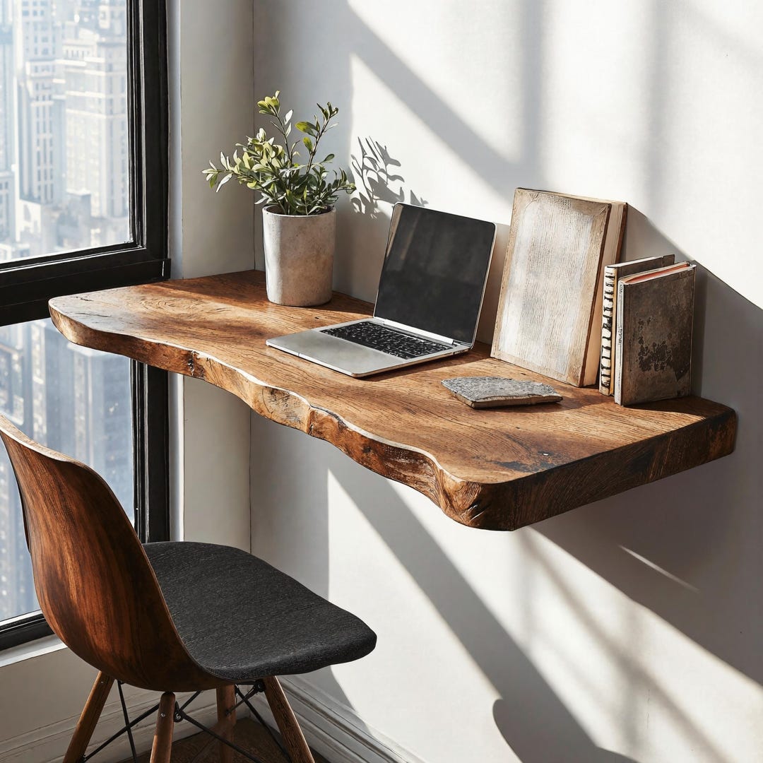 Rustic Floating Live Edge Shelf Handcrafted Desk Handmade Wall Mounted ...