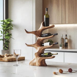 Handcrafted wine stand rustic wine bottle holder farmhouse solid wood wine rack countertop  for modern kitchen or home bar decor