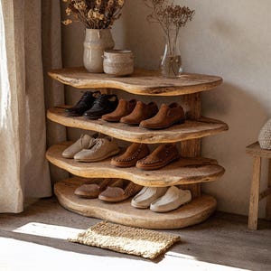 Handmade shoe cabinet Mid century entryway Shoe storage solid wood shoe rack narrow shoe storage wooden shoe cabinet entryway decor
