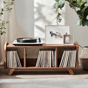 Solid Wood Turntable Stand Farmhouse Record Player Stand Rustic Record Storage Media Stereo Cabinet Living Room Furniture