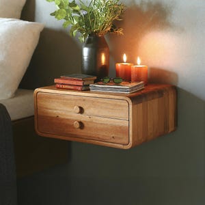 Handmade floating nightstand with drawer natural wood bedside shelf farmhouse floating table for bedroom rustic bedside table gift for home