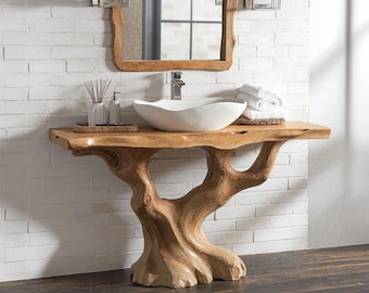 Reclaimed bathroom vanity solid wood bathroom sink vanity live edge farmhouse rustic wood decor crafted handmade wood housewarming gift