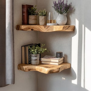 Farmhouse floating corner shelf corner wall shelf bookshelf decorations live edge floating shelf nursery bookshelf housewarming gift
