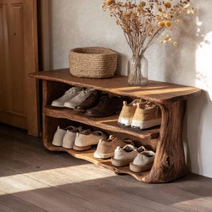 Rustic Shoe rack Mid century entryway Shoe storage solid wood shoe rack narrow shoe storage wooden shoe cabinet entryway handmade furniture