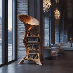 Reclaimed Record Player Stand Farmhouse Record Storage Solid Wood Turntable Stand Media Stereo Cabinet Living Room Furniture