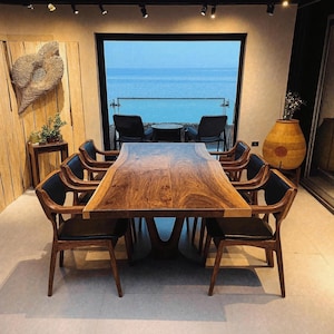 Mesa de comedor estilo granja con borde vivo, mesa de cocina de madera maciza, mesa de comedor de madera moderna, decoración de cocina y sala de estar, mesa de cocina de madera hecha a mano