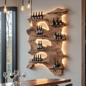 Handcrafted wine stand rustic wine bottle holder farmhouse solid wood wine rack countertop  for modern kitchen or home bar decor