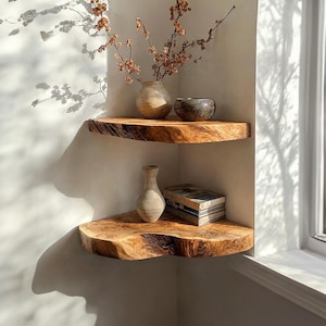 Farmhouse floating corner shelf corner wall shelf bookshelf decorations live edge floating shelf nursery bookshelf housewarming gift