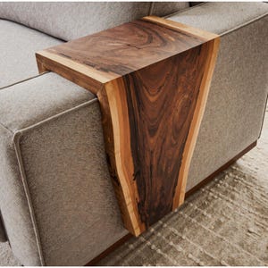Farmhouse couch storage solid wood sofa couch arm table reclaimed shelf for sofa armrest handmade sofa table living room furniture