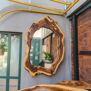 Mid century modern mirror Rustic irregular mirror farmhouse handmade asymmetrical mirror handcrafted bathroom mirror wood mirror for wall
