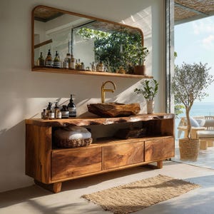 Rustic live edge bathroom vanity farmhouse wood vanity cabinet handcrafted bathroom storage modern solid wood bathroom decor