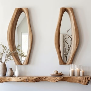 Rustic irregular mirror Handmade asymmetrical mirror farmhouse mid century modern mirror handcrafted bathroom mirror wood mirror for wall