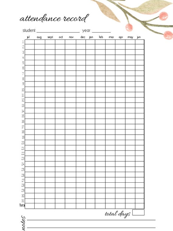 2019 2020 printable calendar set attendance calendar year at a glance monthly calendar set attendance calendar 2020 printable