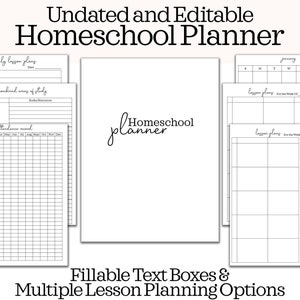 Editable Homeschool Planner Printable -Printable Homeschool Planner Fillable Undated Homeschool Planner Inserts Minimalist Homeschool